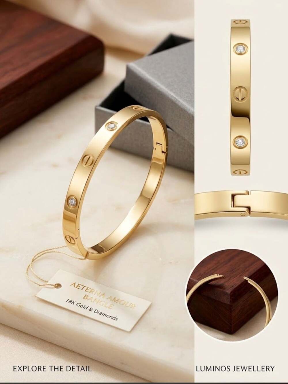 Sibora Gold-Tone Stone Accent Kada Bangle for Men and Women
